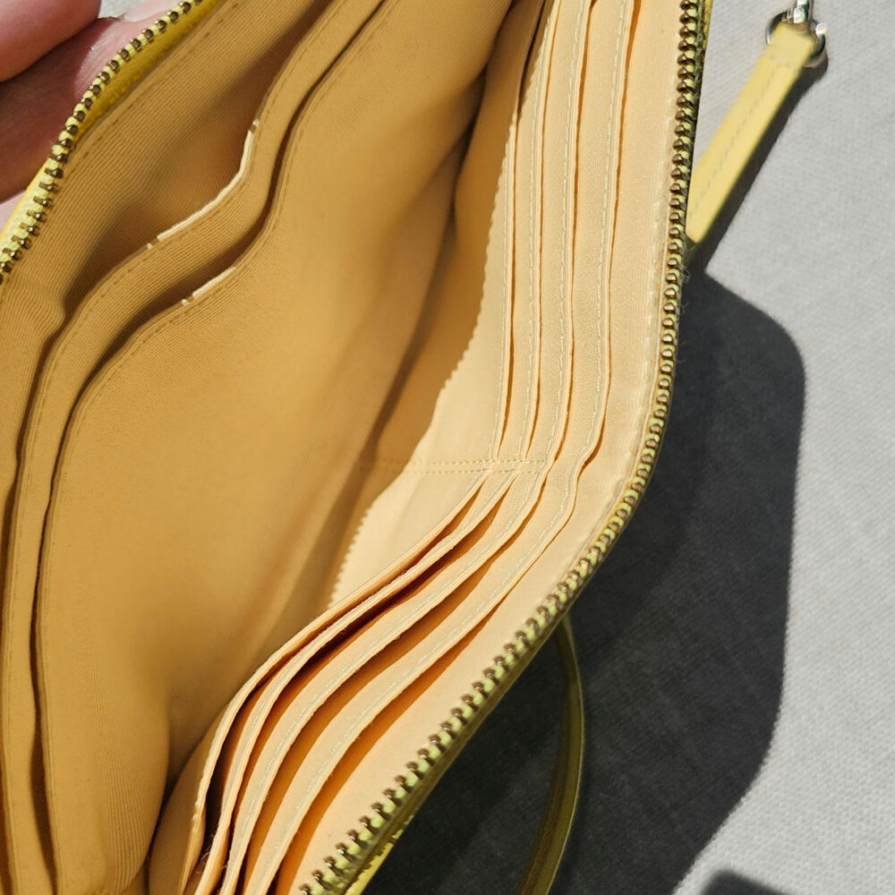 Coach Signature Yellow and Tan Zip around Wallet 2 zippers Wrist Strap - Picture 6 of 10
